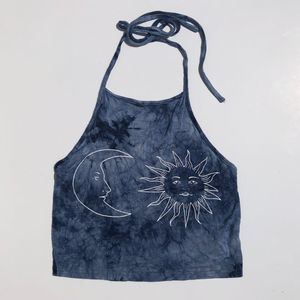 Tie Dye Crop Halter with Sun Moon Graphic, Size M